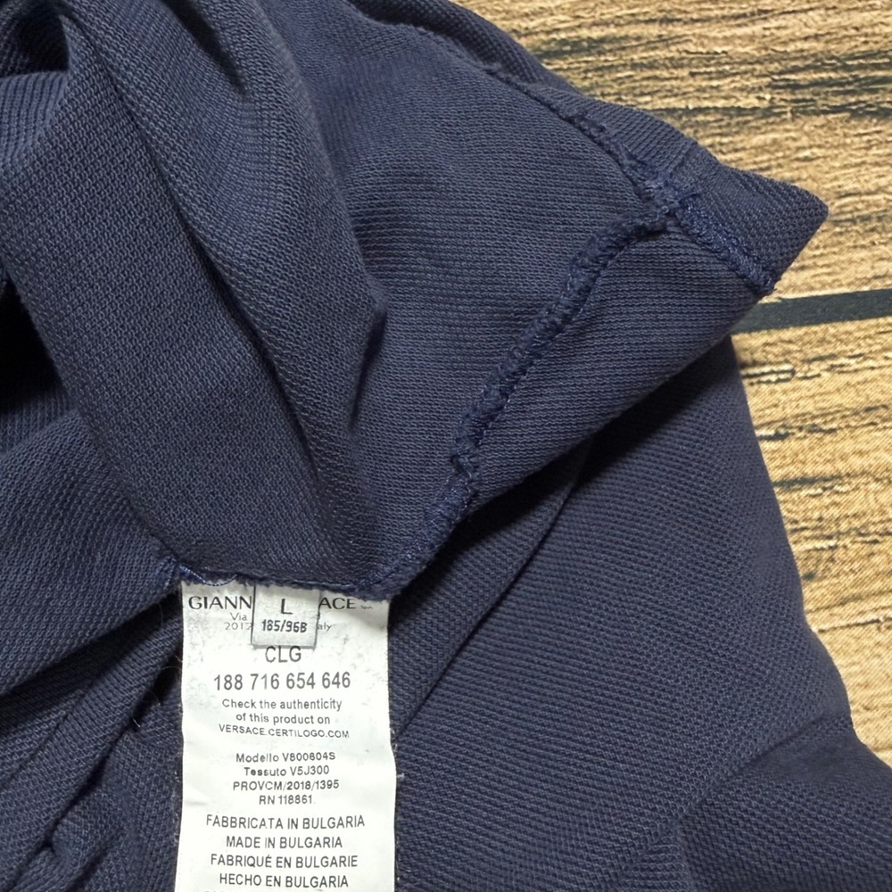 Versace Collection Polo Shirt Navy Blue Medusa Head Embroidered Logo - Picture 6 of 6
